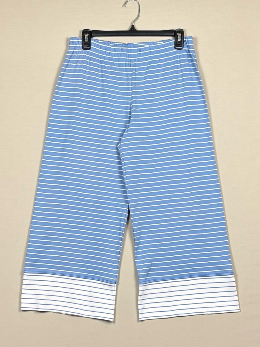 LAKE Pajamas S Blue White Stripe Pima Cotton Cropped Wide Leg Lounge Pants